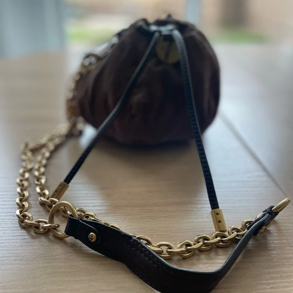 Juicy Couture Dark Brown Suede Shoulder Bag with Gold Chain